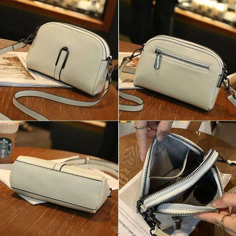2025 Summer New Blue Beige Cross Shoulder Small 100% Real Cow Leather Women Messenger Bag Daily Use Phone Purse
