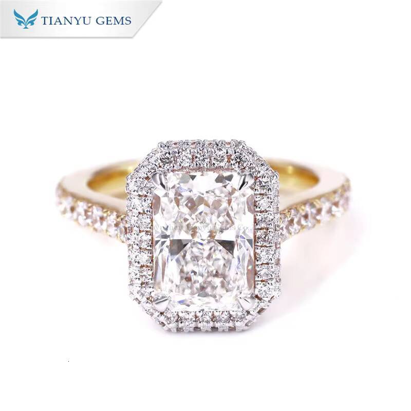 Tianyu Gems 3ct Radiant Cut D VS1 Lab Diamonds Ring Two Tone Gold 18k 14k 10k Yellowwhite Gold Women Wedding Engagement Rings
