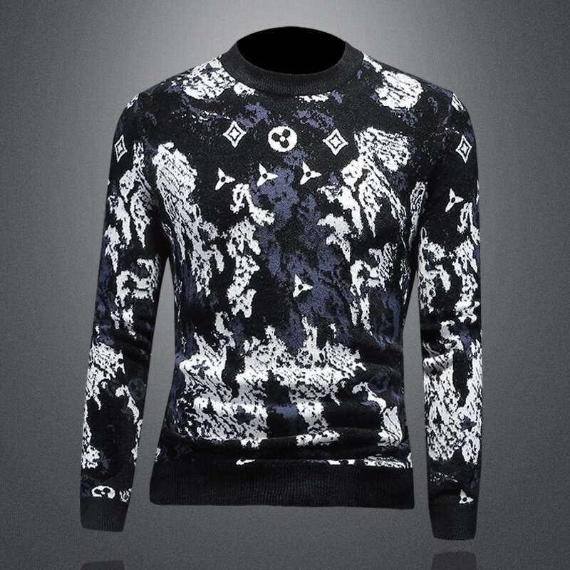 2025 New Winter Round Neck Thickened Velvet Men's Knitted Sweater