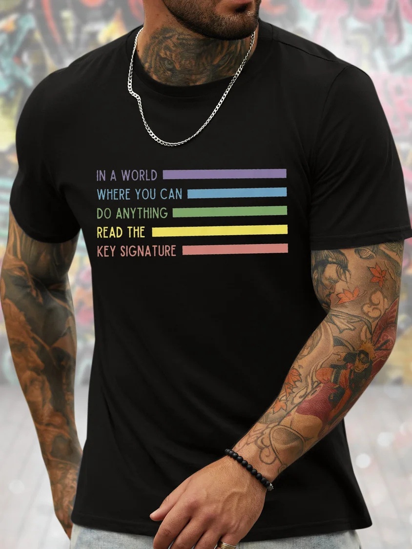 European & American Oversized Men's Rainbow Graphic Print Casual Letter T-Shirt - TT7383