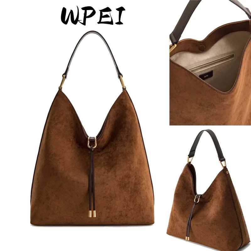 Designer bag JWPEI Aria2025 Wens Suede Tote Bag Large Capacity Lazy Feel Underarm Single Shoder Bag Vintage Style Open Pocket Design Y251029