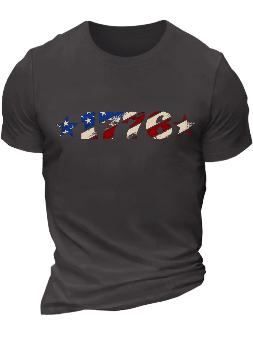 Europe & USA Oversized Men's 1776 American Independence Day April Cotton Casual Letter T-Shirt - TT7328