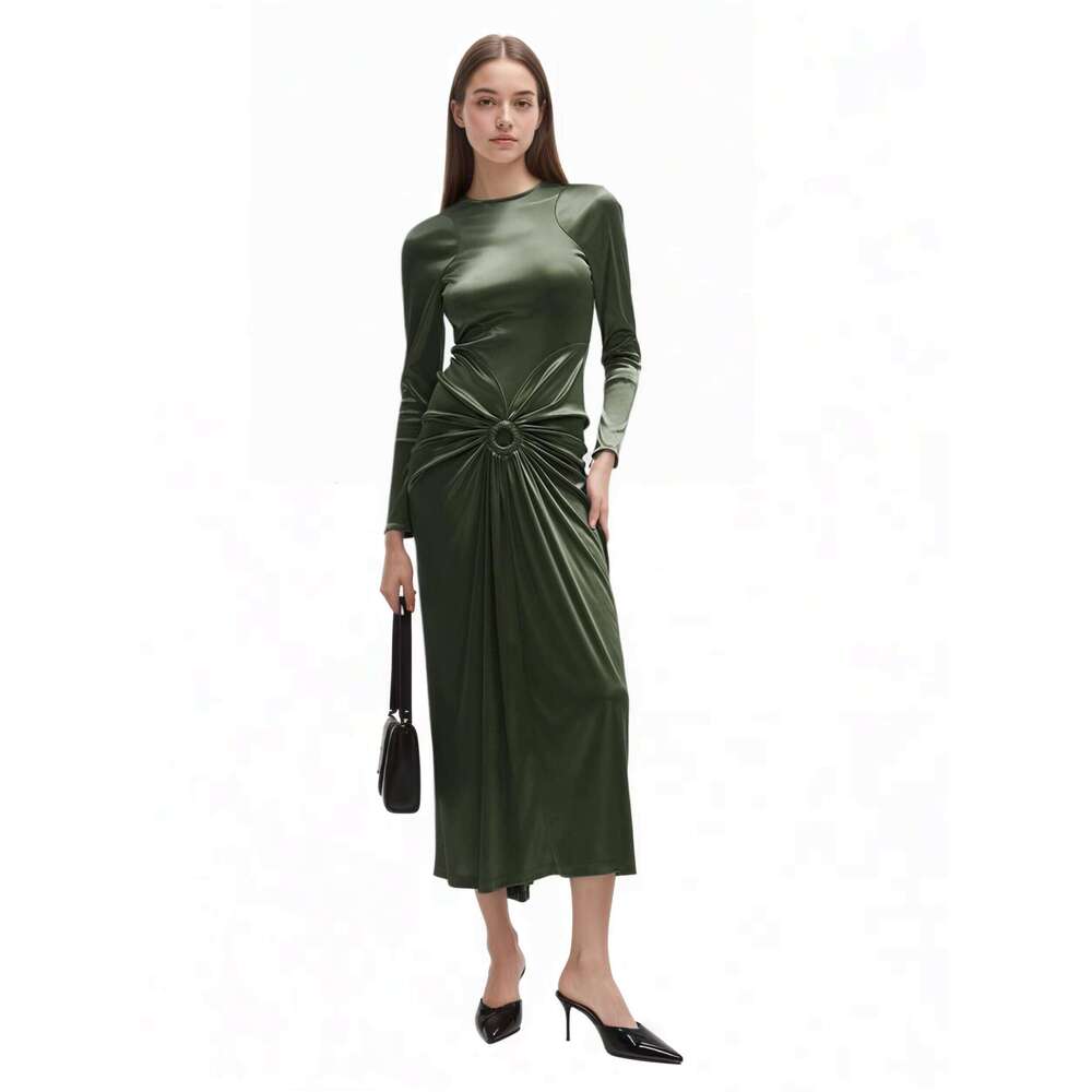 2025 Clothing Solid Color Ruffled Christmas Casual Dress Elegant prom