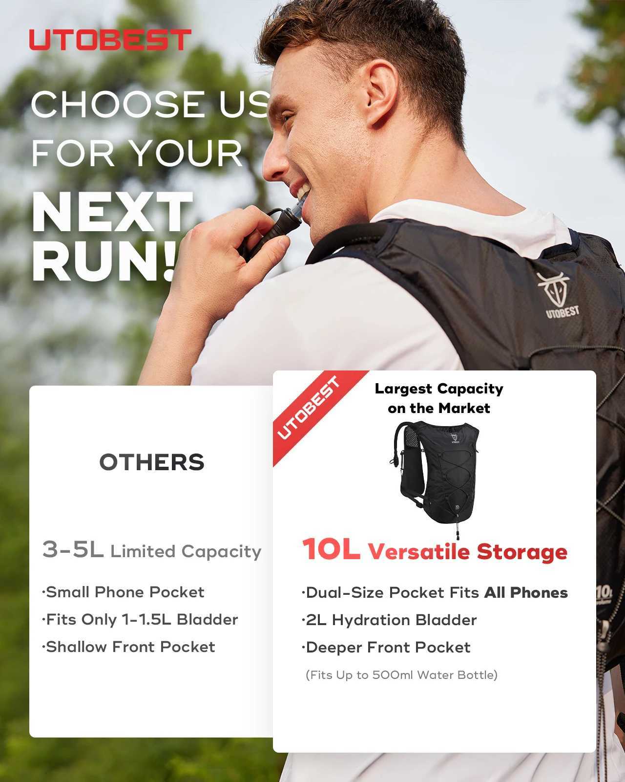 UTOBEST Trail Running Backpack 10L Ultra Lightweight Hydration Vest with 2L Water Bladder for Outdoor Hiking Cycling Marathon H251029