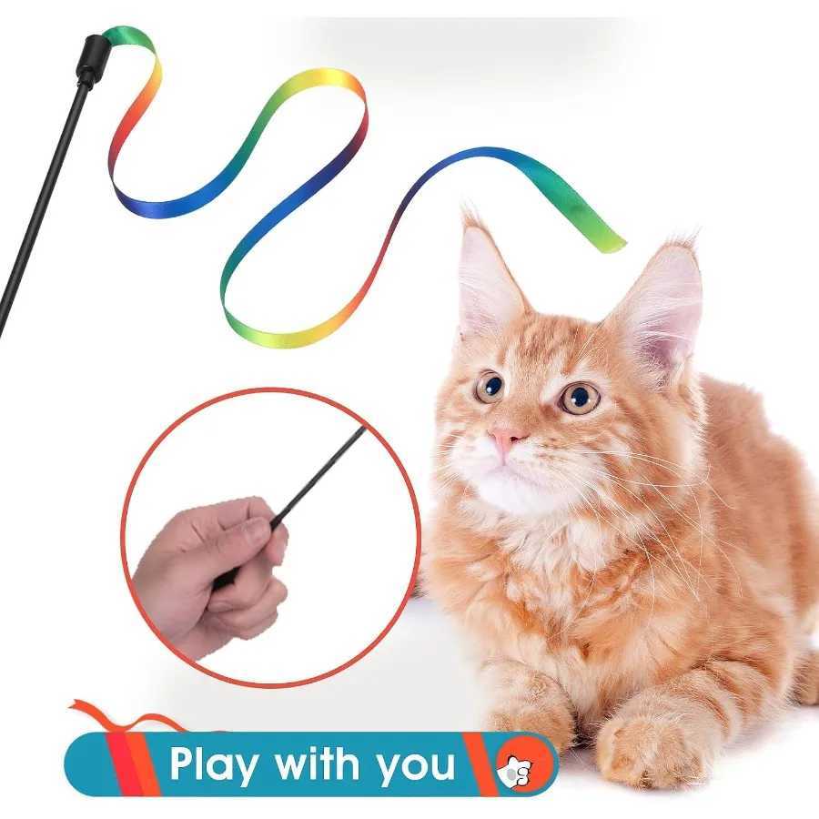 Cat Wand Toy Set Interactive Cat Wand Toy with Rainbow Ribbon String Rainbow Cloth String Leopard Print Cloth String for Small S251029{category}
