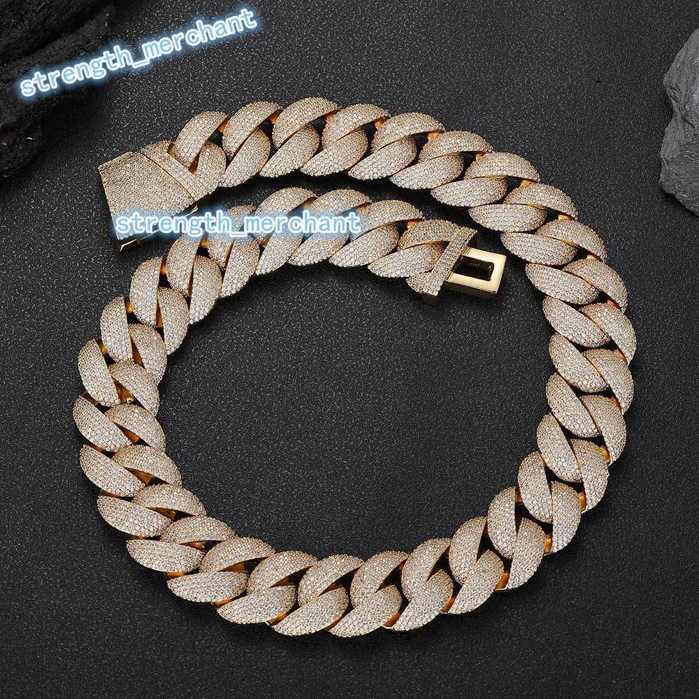 New Arrival Mens Cuban Link Chain Necklace Bracelet Large Prong 22mm Width Moissanite VVS necklace Geometric Shape Real Gold Plated Hiphop
