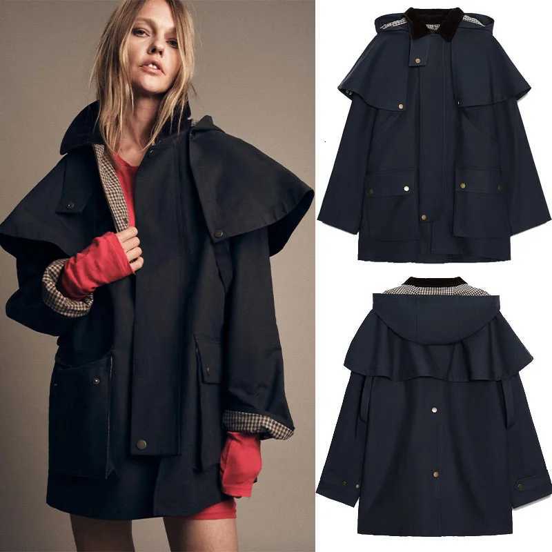 Chic Autumn Womens Removable Hooded Coat Loose Long Jackets Pockets Zipper Outwear 2025 New Female Casual Waterproof Streetwear H251030