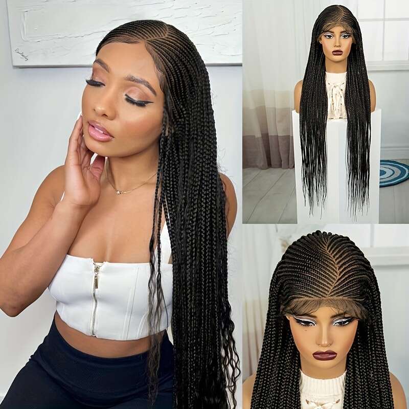 Elegant Wig Women - 100% Normal Temperature Fiber Braided Hair, Synthetic Box Braids, Full Lace Area, Versatile For All Users