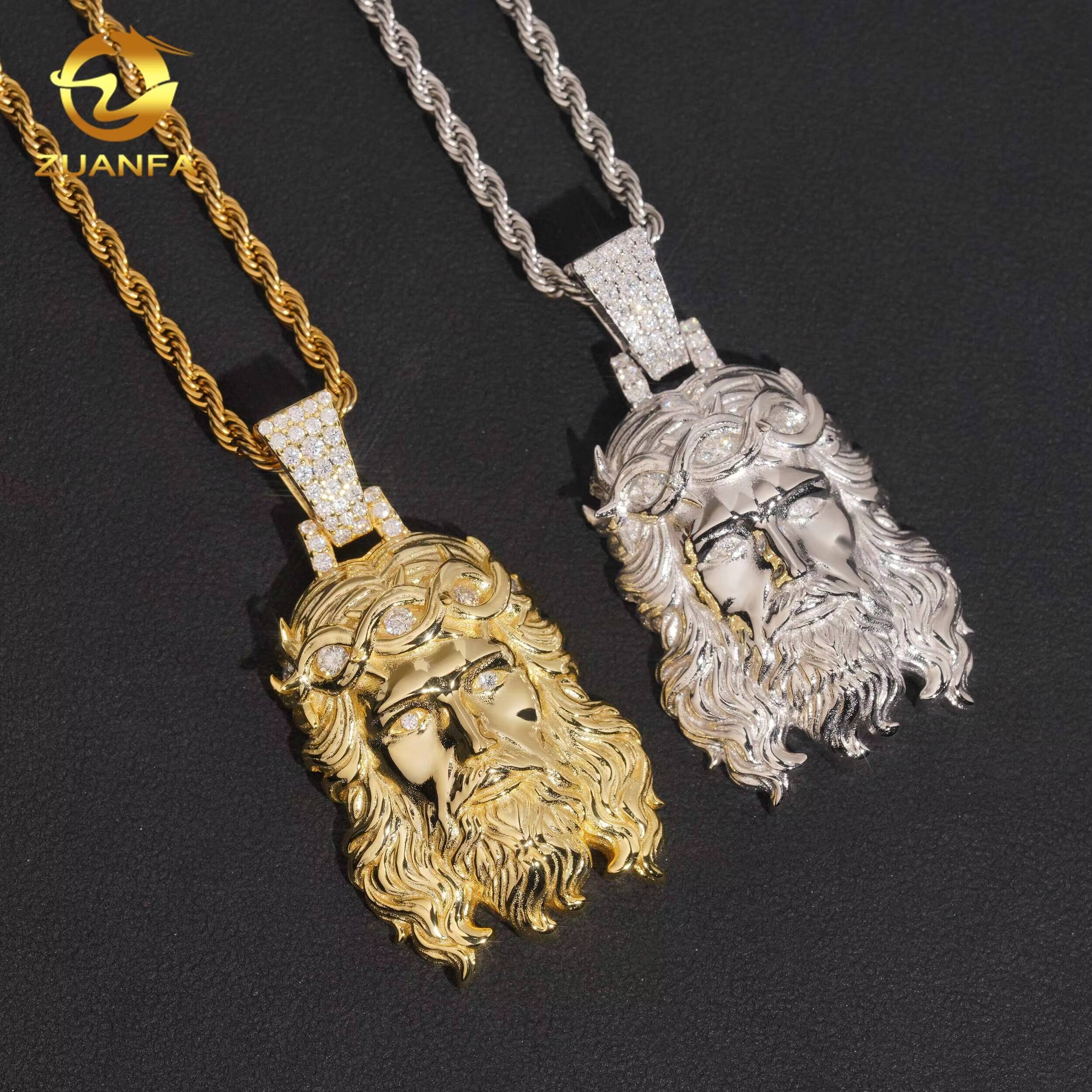 Ready to Ship Middle Size Custom Charms Iced Out 925 Silver VVS Moissanite Diamond Hip Hop Jewelry Solid Back Jesus Head Pendant