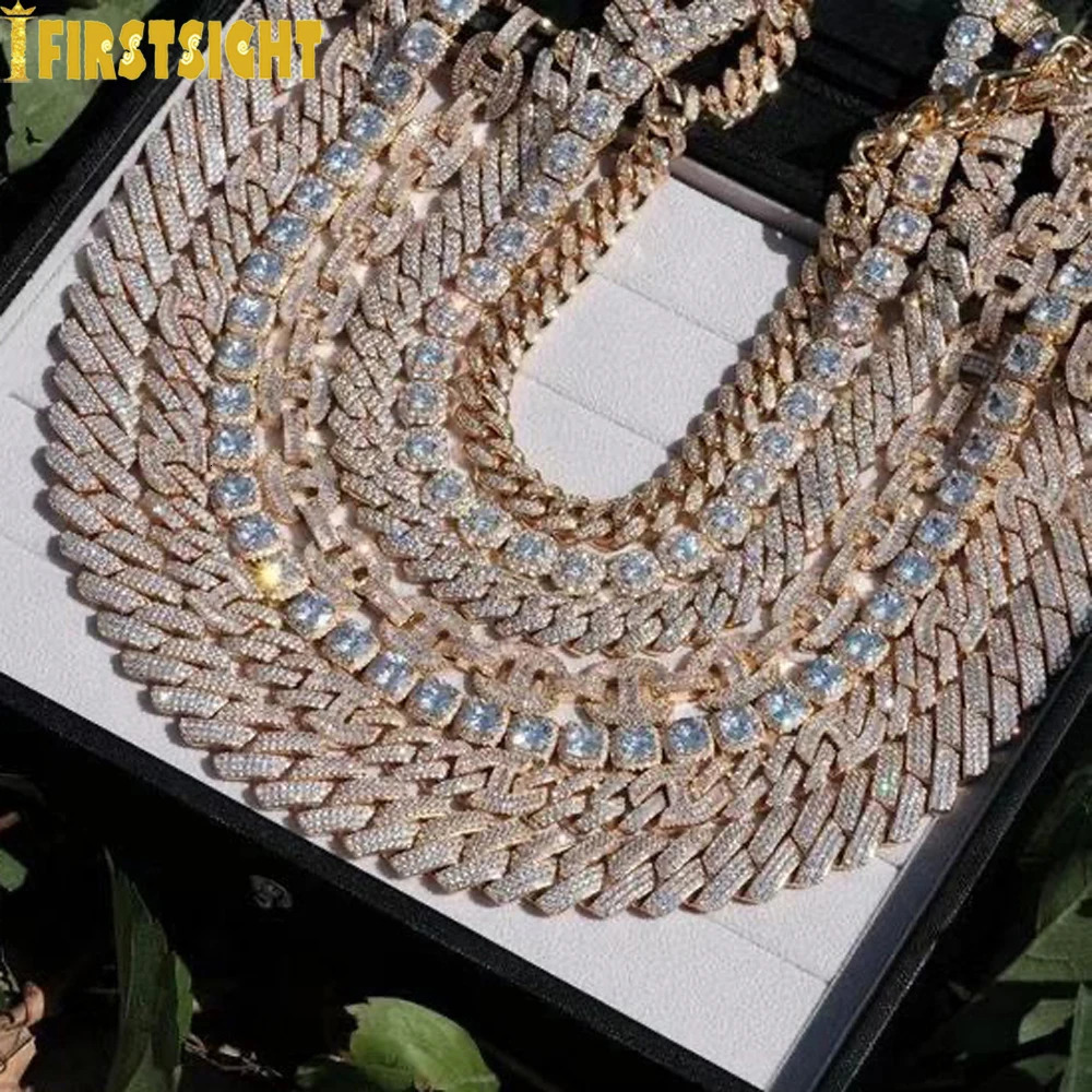 Iced Out Bling 19mm Cuban Chain Necklace Two Tone Color Rectangle CZ Cubic Zirconia Miami Necklaces Men Hip Hop Jewelry 251029