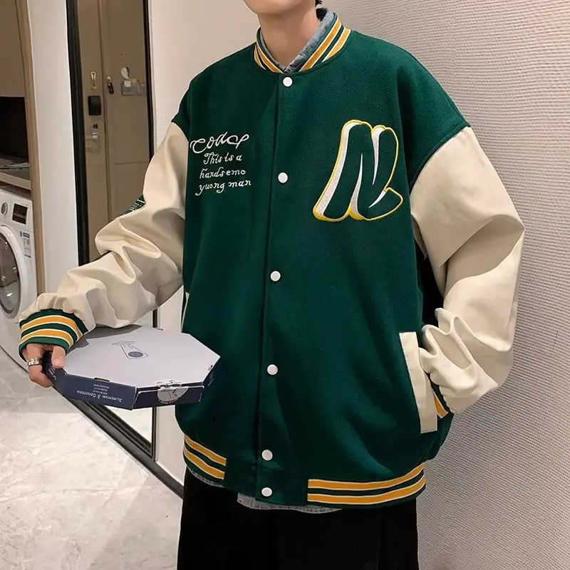 Mens Casual Jackets Embroidery Baseball Uniform Trendy Splicing Jacket Lightweight Men Couple High Street Motorcycle Coat 251028