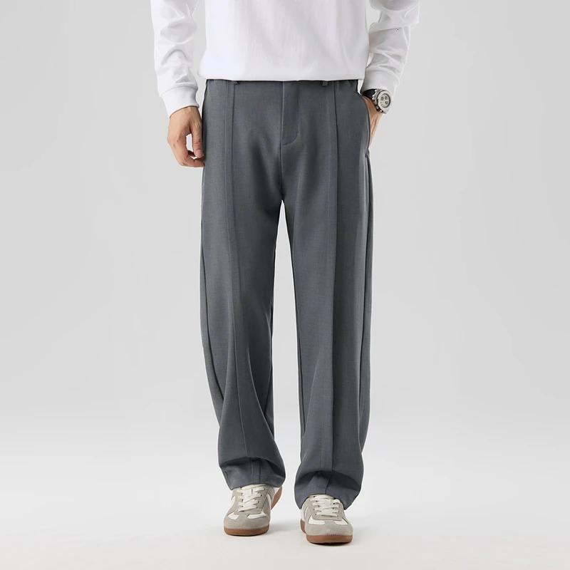 Autumn Casual Suit Pants Korean Mens Pants Straight Loose Sweatpants Soft Wide Leg Long Baggy Business Trousers 251028