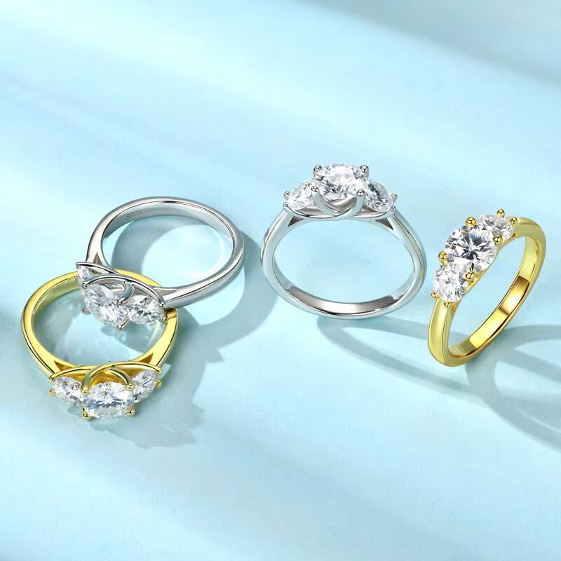 D Color 65mm 5mm Mossanite Diamond 925 Pure Silver Sterling Three Stone Ring Real Moissanite Engagement Rings Bands for Women