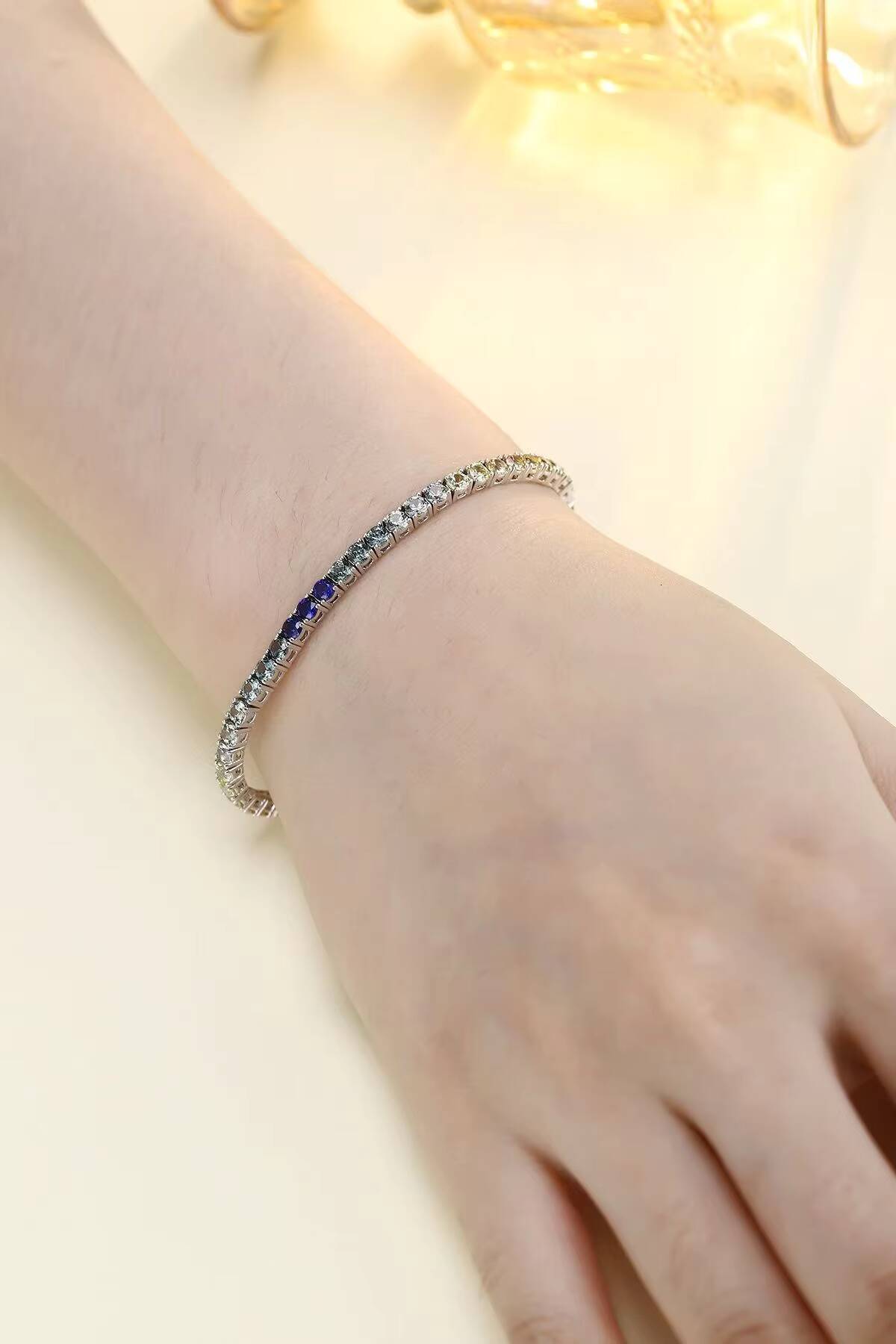 14K Solid Rose Gold Tennis Bracelet Trendy Design 25 mm Cut Natural Rainbow Sapphire for Weddings Moissanite Bracelets Bangles