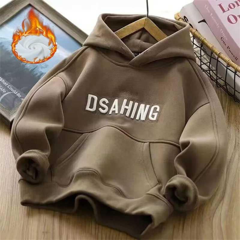 Boys Warm Thicken Hoodies Teenager Hooded Padded Sweatshirts Children Plus Velvet Tracksuit New Kids Fashion Fleece ClothingT251030
