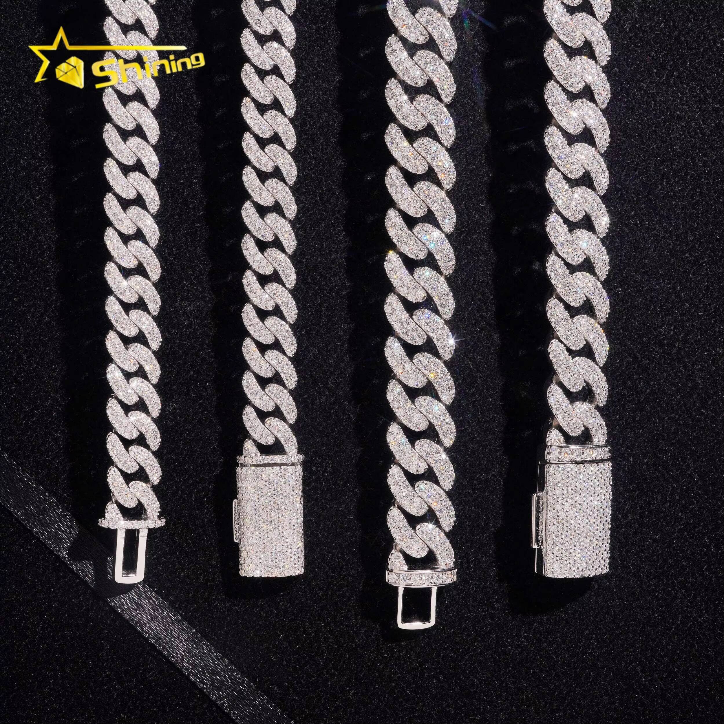 Hip Hop Jewelry 925 Silver 2Rows 10mm 13mm VVS Moissanite Cuban Link Chain Custom Iced Out Cuban Link for Men Designer's style