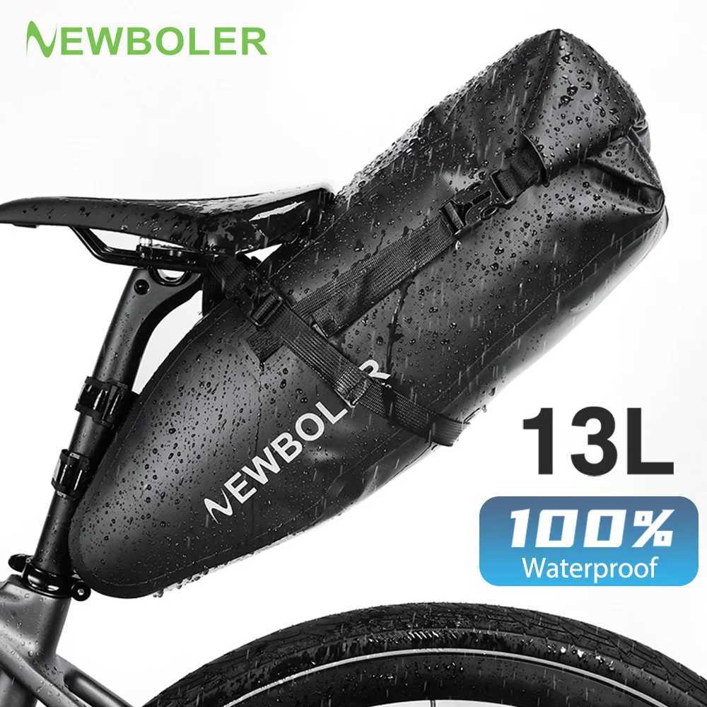 NEWBOLER Bicycle Bag Waterproof 13L Large Capacity Bicycle Saddle Bag Bicycle Foldable Tail Bag Mountain Bike Road Luggage H251029