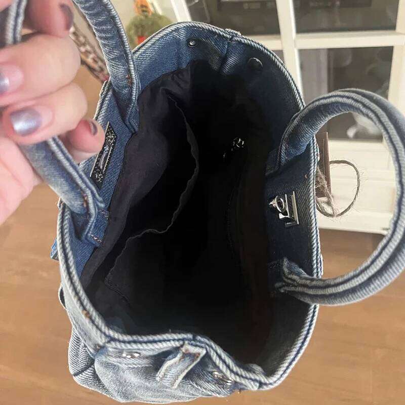 Denim Bags For Women Designer Handbags Purses 2025 New In Vintage Washing Process Sequined Lock Top Handle Cloth Shoulder