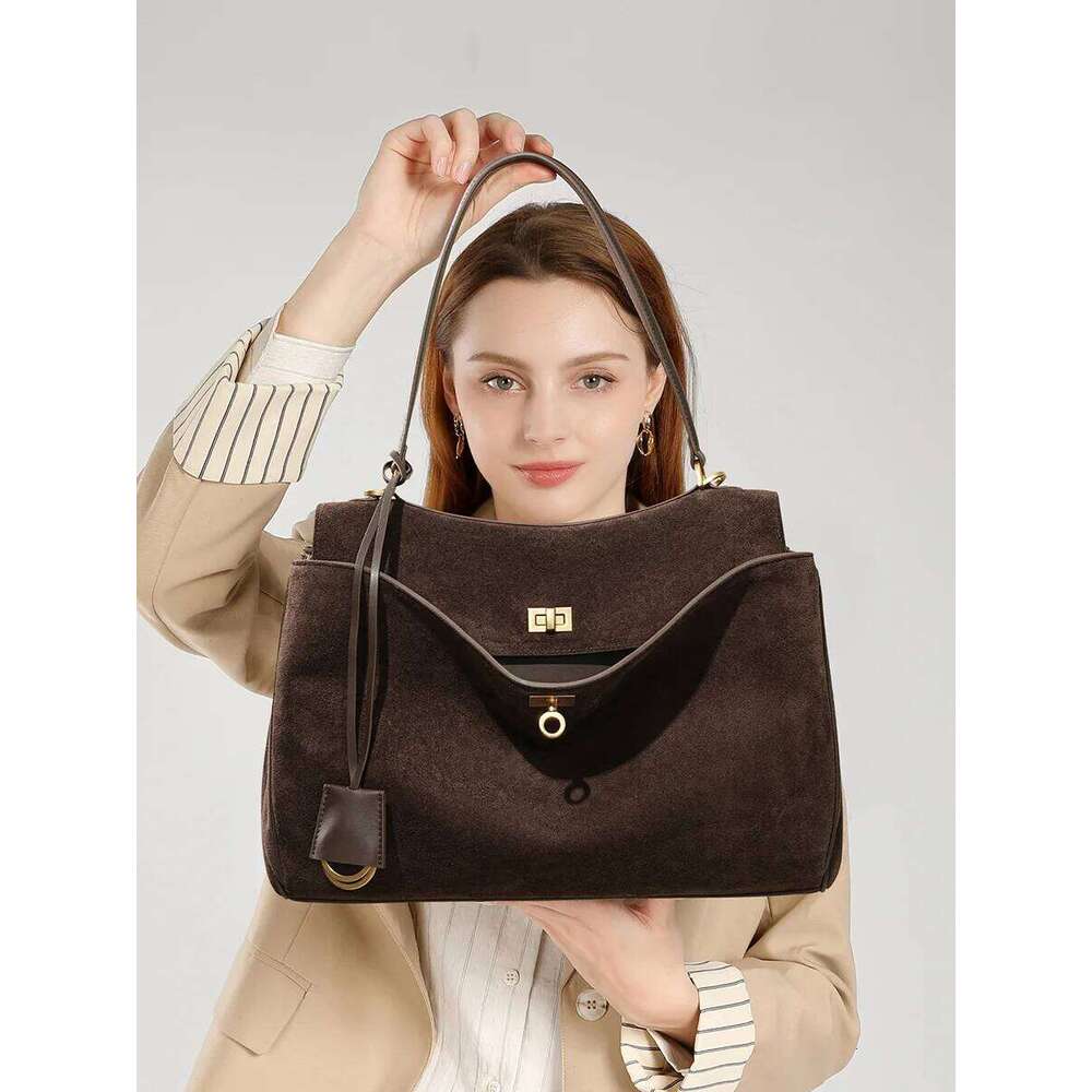 Women Leather Shoulder Capacity Single Tote Handbag Matte Suede High-End Feel Women's Large Bag