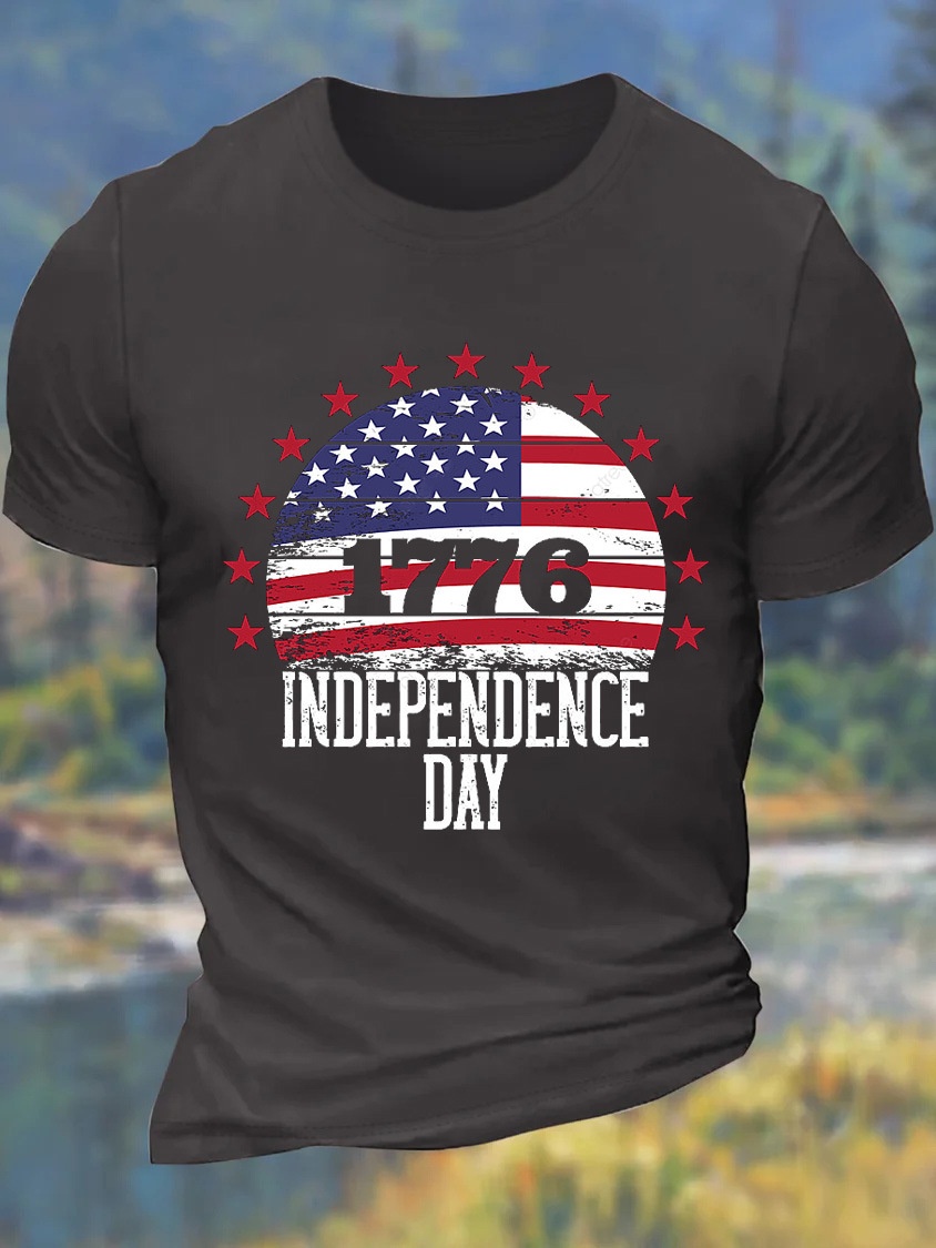 European & American Oversized Men's 1776 Independence Day July 4th Cotton Casual Letter T-Shirt - TT7329