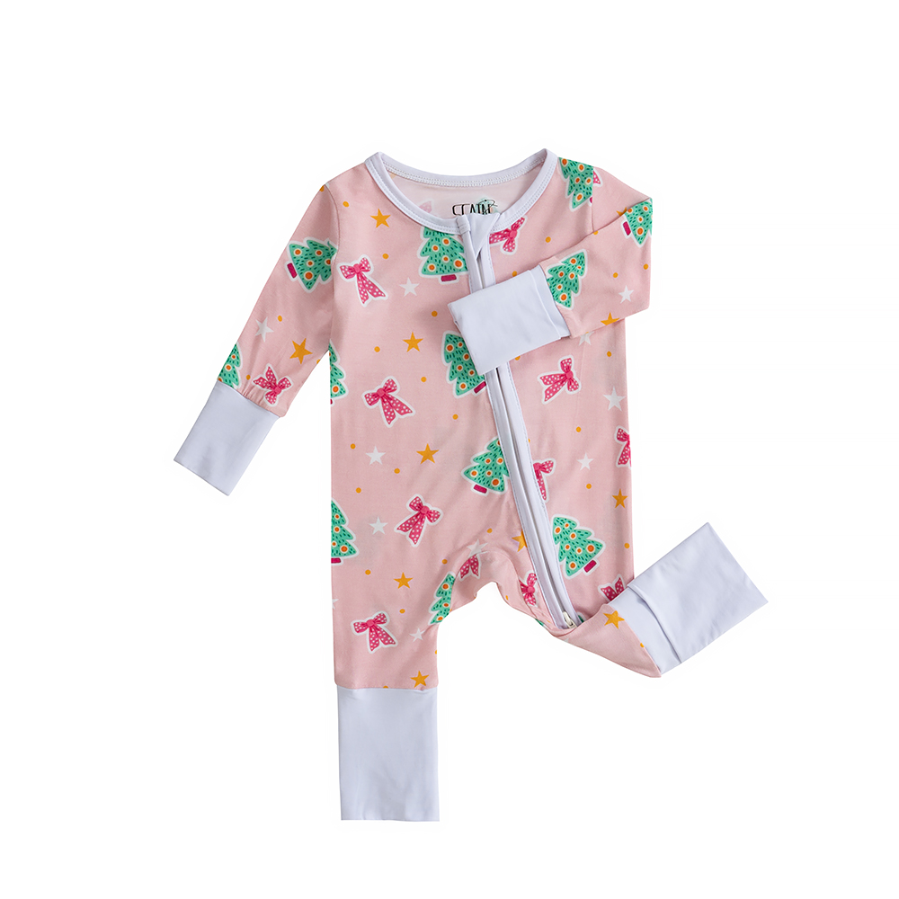 Christmas Baby Unisex Two-Piece Set with Two-Way Zipper Textured Sleepwear Set Baby Onesie