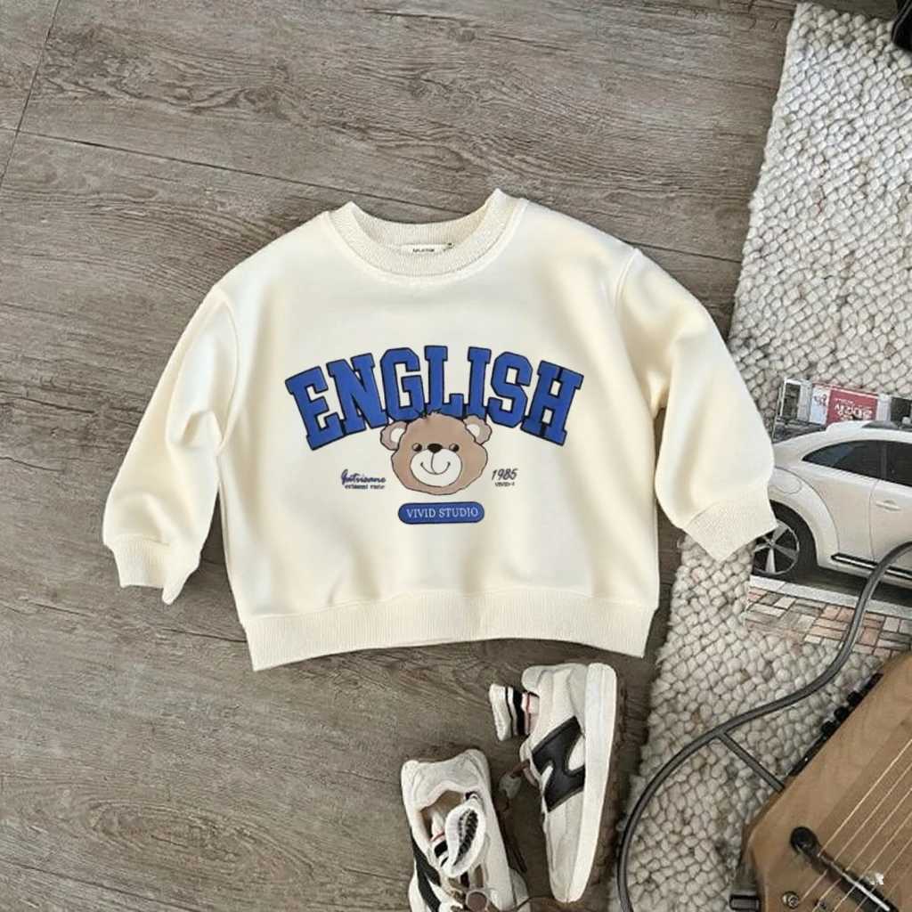 Cartoon Bear Print Hoodie Korean Version Tops New Casual Round Neck Sweatshirts Long Sleeve Trendy Fashion Clothing Boys GirlsT251030