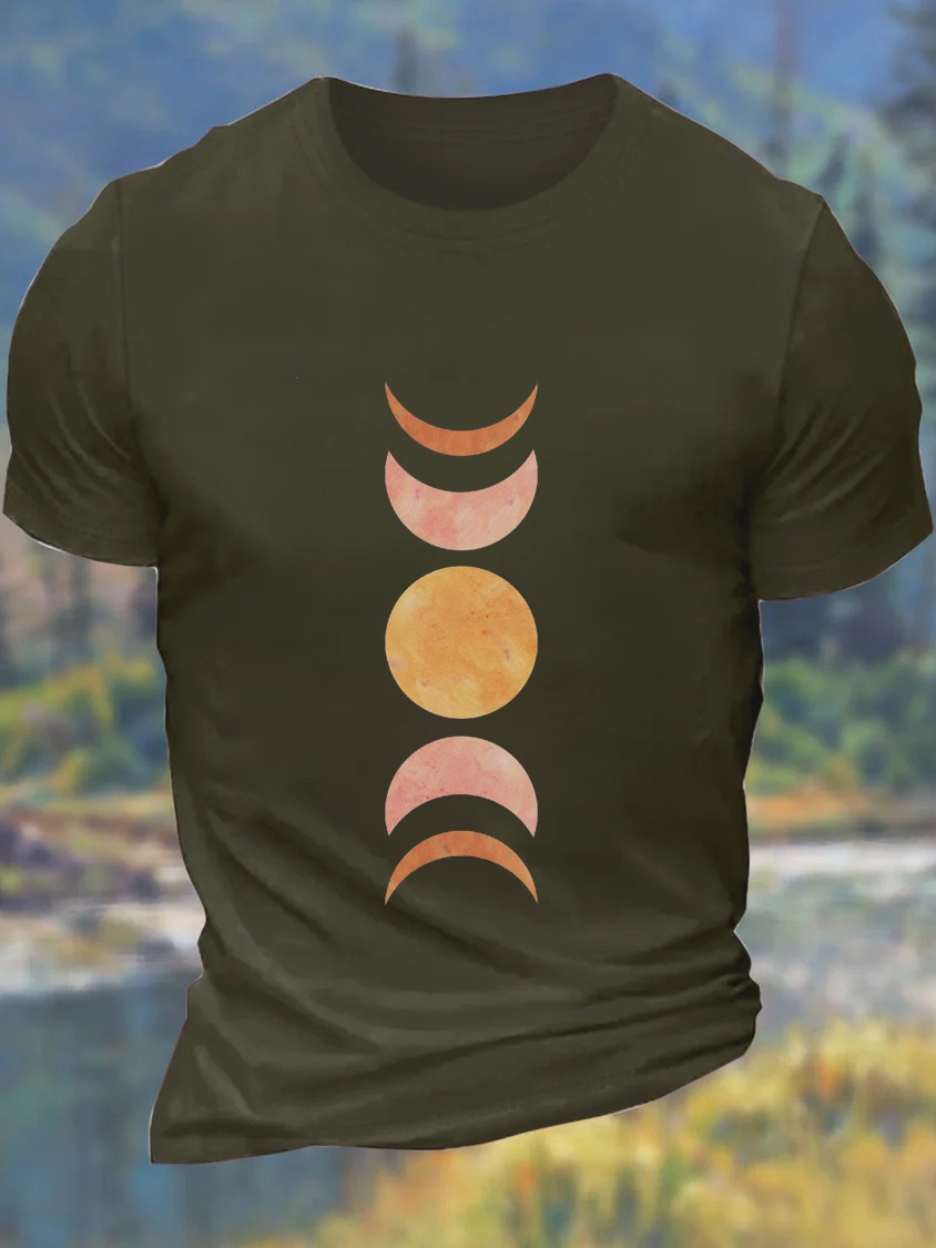 European and American Oversized Men's Moon Planet Print Round Neck Casual Cotton T-Shirt - TT7467