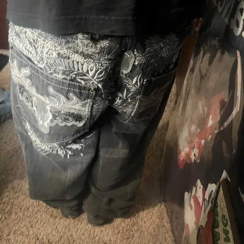 Y2K Street Clothing New Fashion Embroidered Baggy Jeans Men Gothic Harajuku Pop Vinyage Casual Straight Wideleg Denim Trousers J251030
