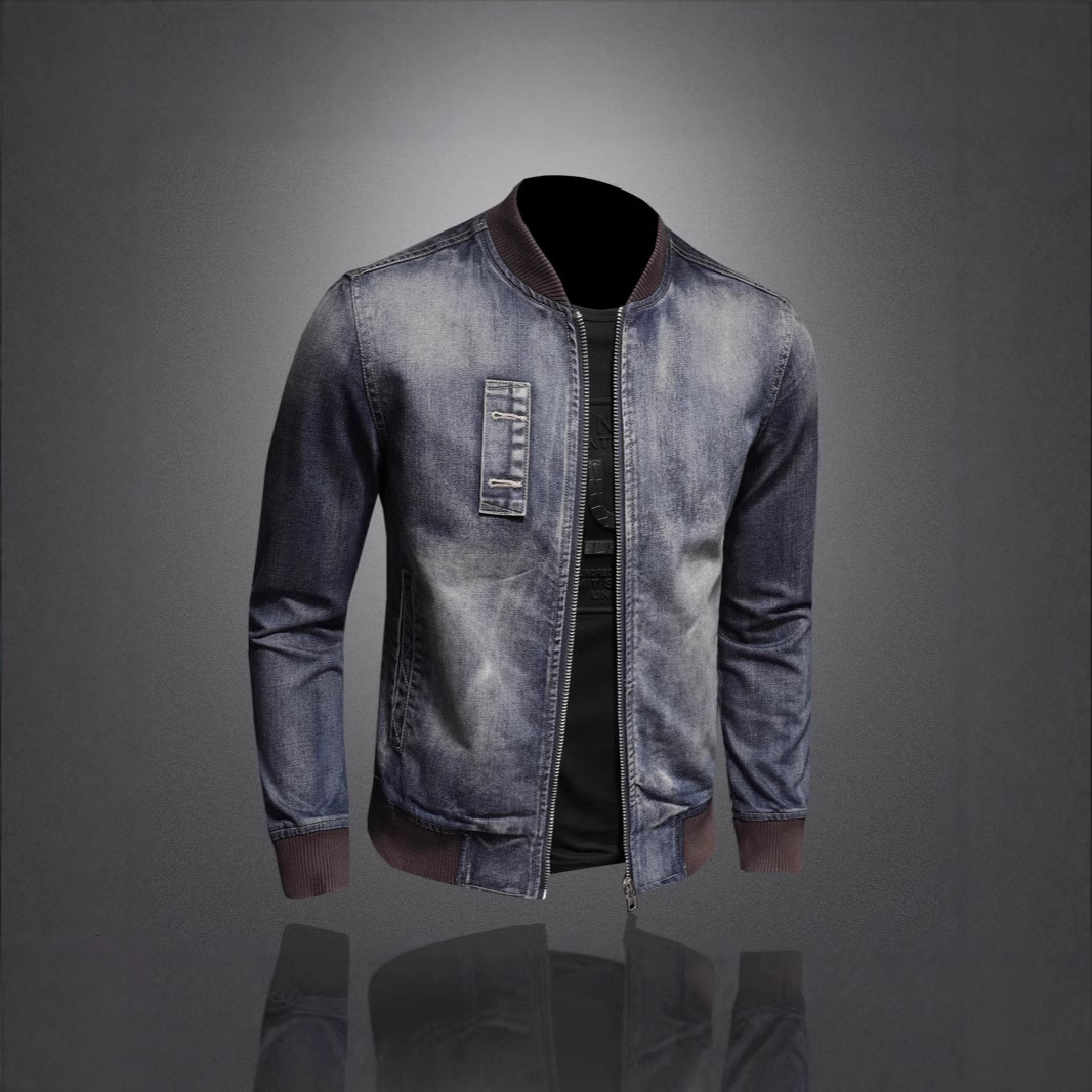High-end Designer Jacket Stand Collar Denim Jacket Men's Trendy Brand Spring And Autumn New Motorcycle Jacket Men's Stylish Denim Coat