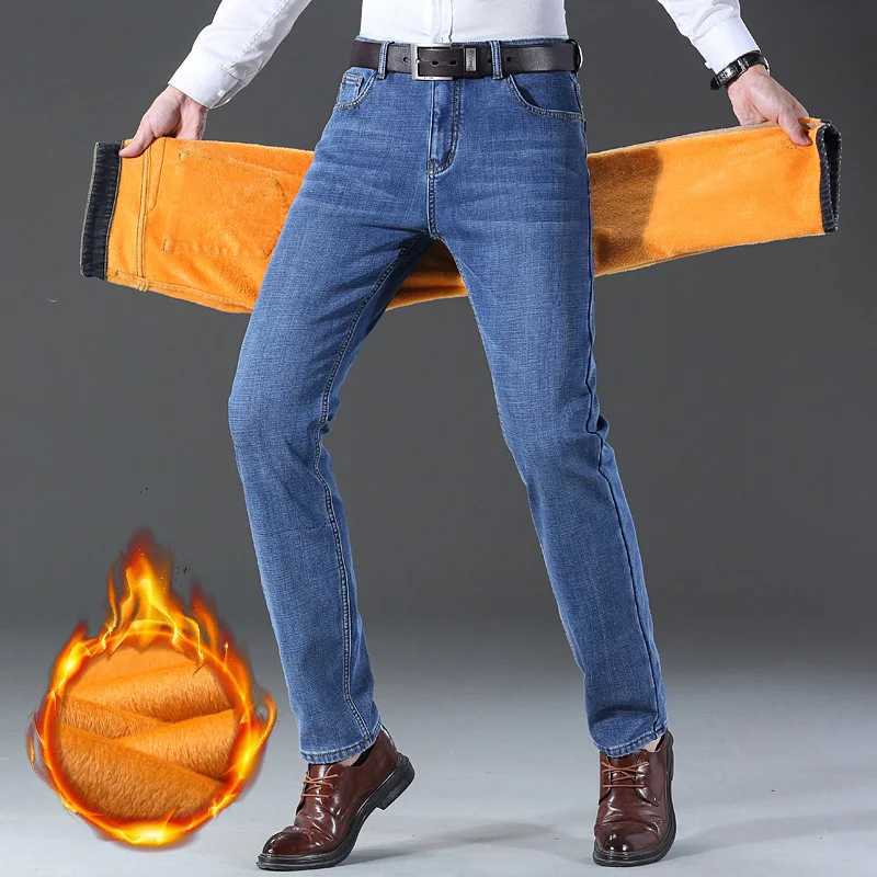 Winter Thermal Warm Flannel Stretch Jeans Mens Winter Highquality Famous Brand Fleece Pants Straight Trousers Denim Jean 2840 J251030