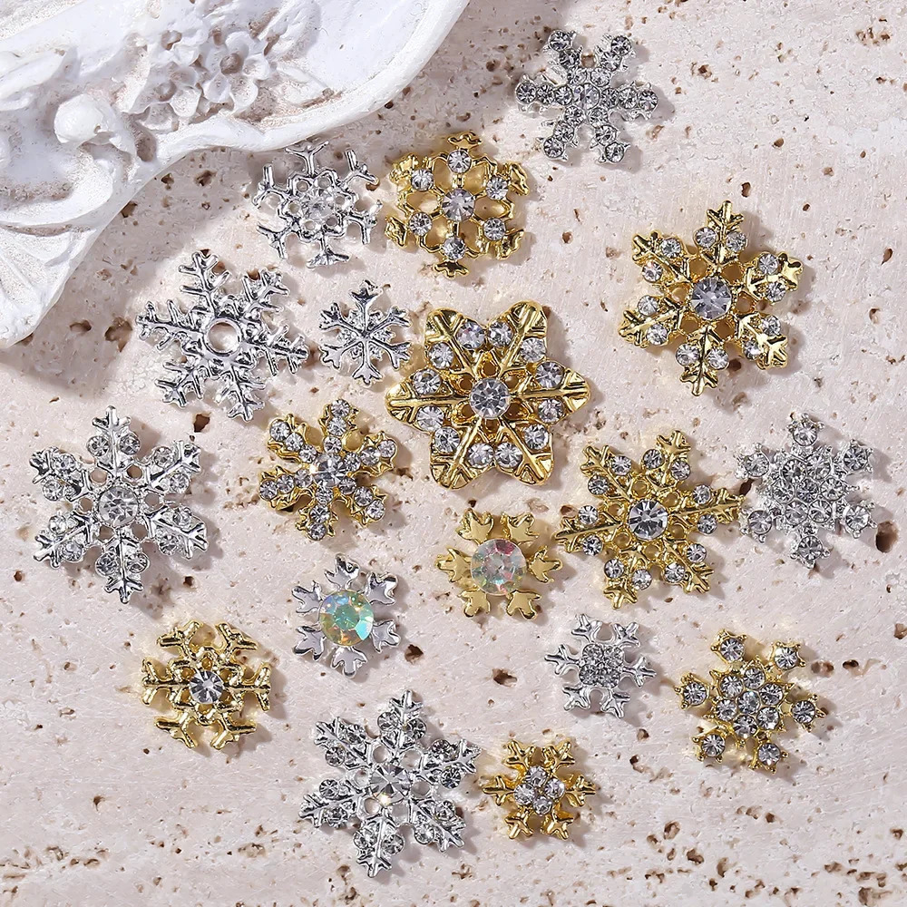 10PCS Metal Christmas Snowflake Nail Parts Diamond zircon Nail Charms Glitter Christmas DIY Nail Art Accessories Decoration 251027