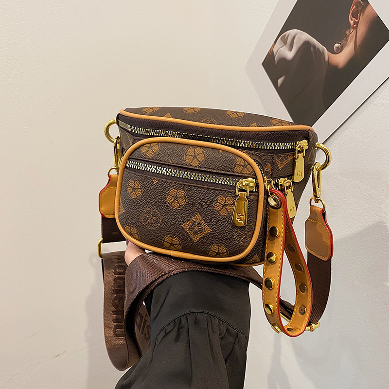 Senior All Kinds Of Cross-Body Bag Retro Old Flower Pu Trend Chest Bag Fashion Shoulder Bag 2025