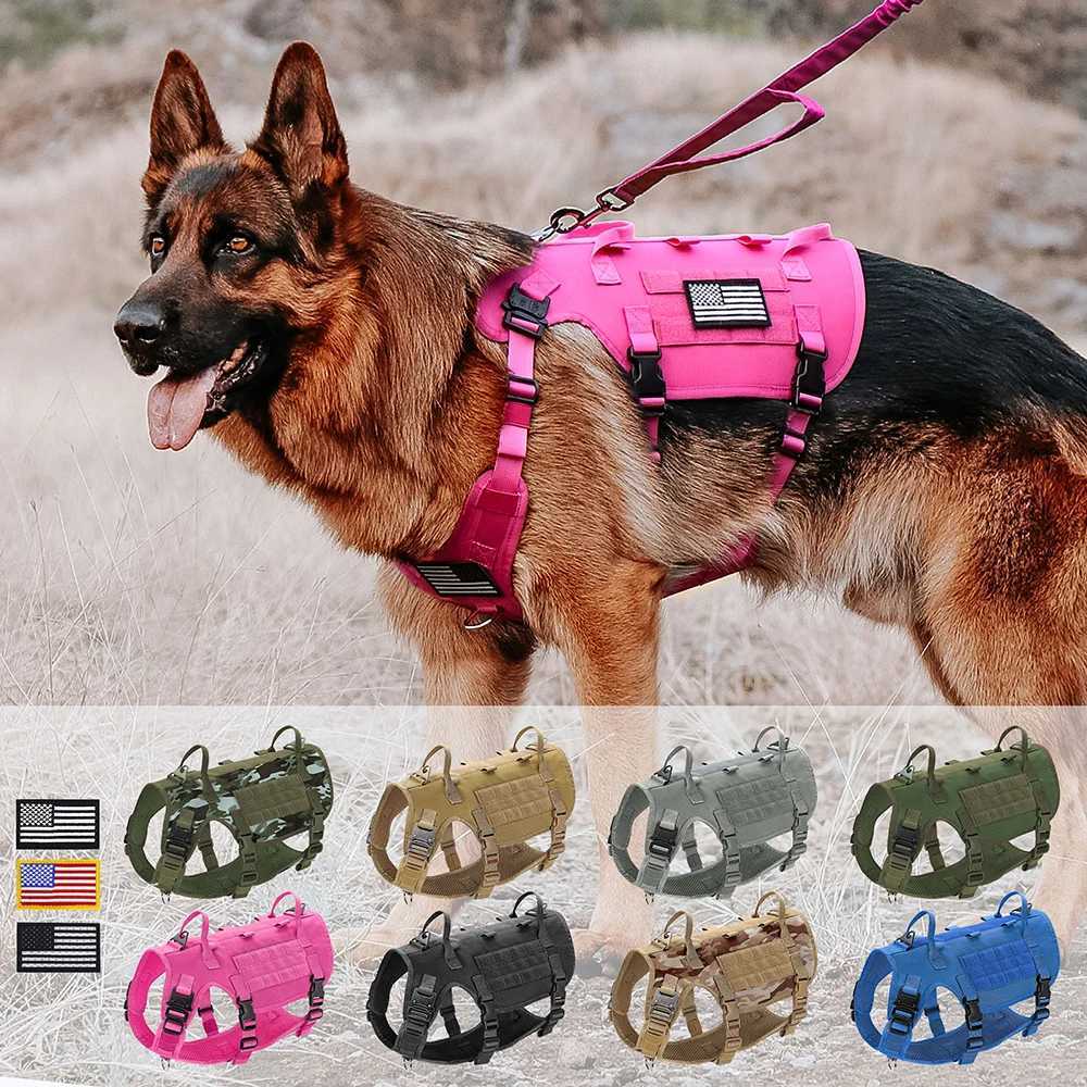 Nylon Tactical Dog Harness Military Dogs Vest Durable Pet Training Harnesses with Flags for Medium Large Dogs Golden Retriever J251129