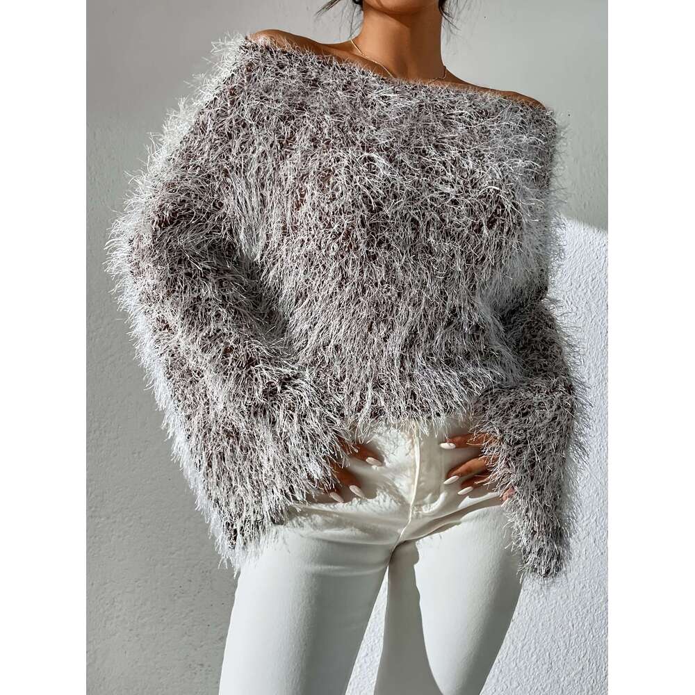 Sexy Off-The-Shoulder Long Sleeve Chic With Fluffy Texture, Soft Sweater For Fall/Winter, Party Everyday Outfits - Women's Fashion Sweater, Winte