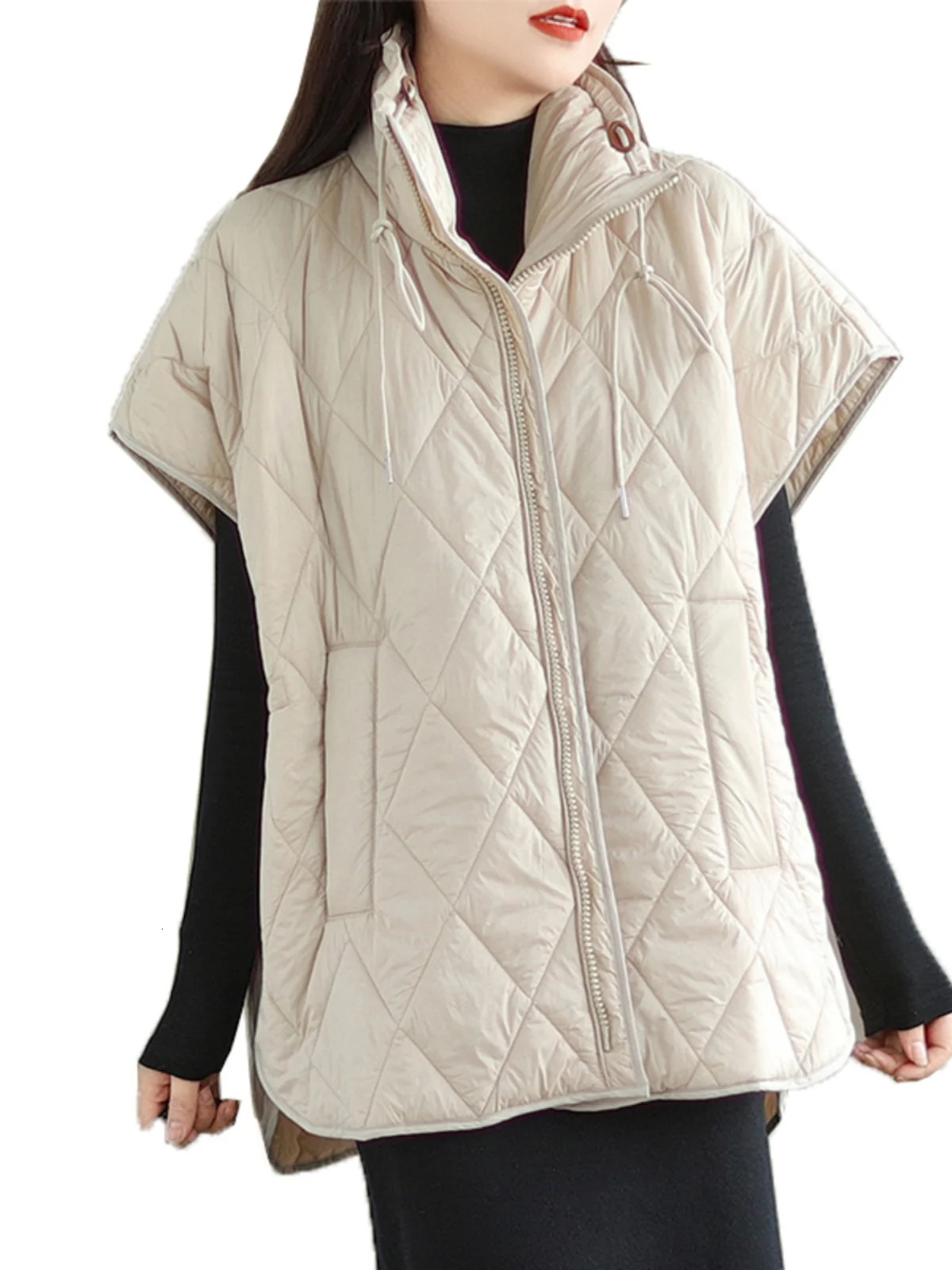 2025 Autumn Winter Loose Commute Cotton Jaet Womens Sle Diamond id down Cotton Vest Simple Matching Outerwear 251029