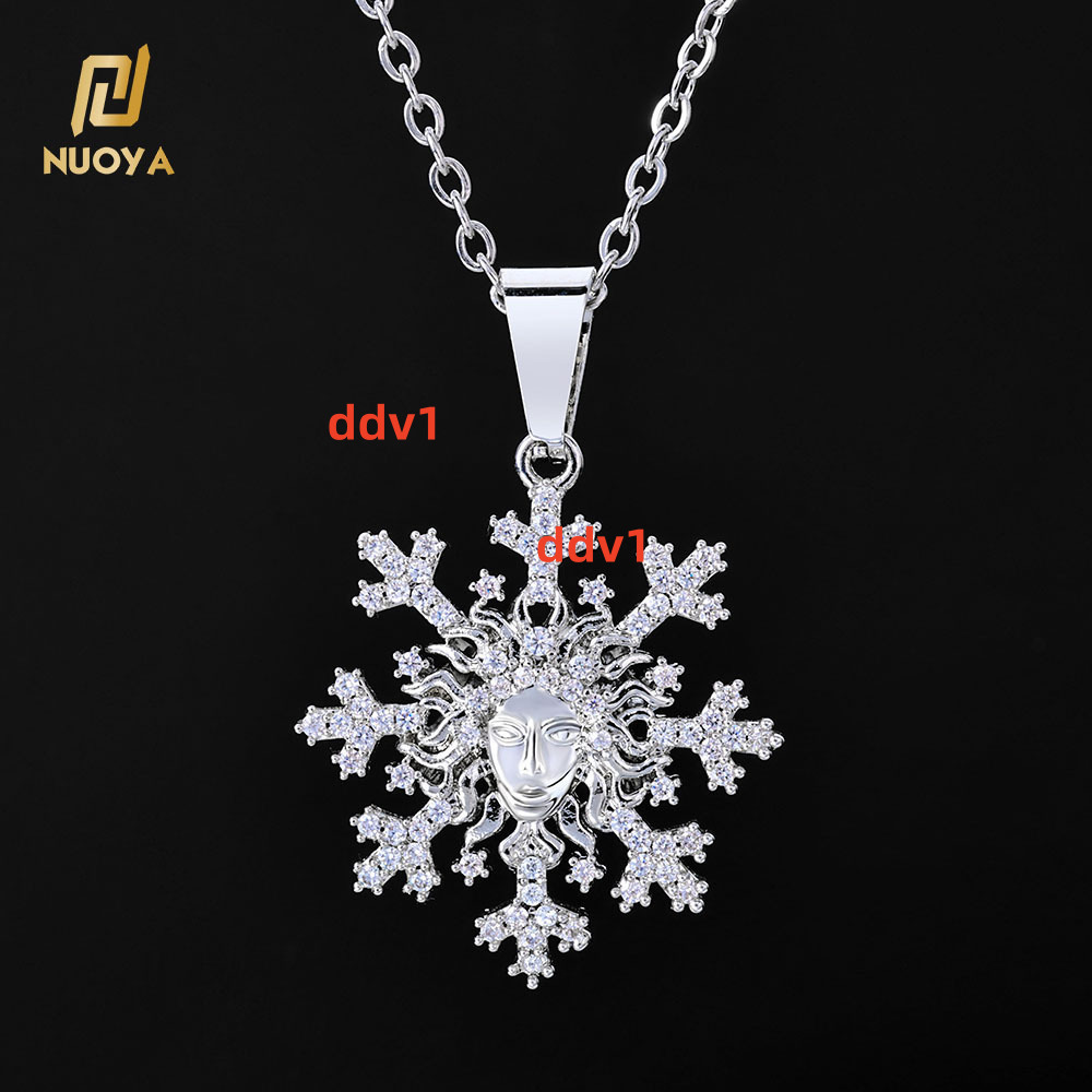 NUOYA Customized Snowflake Hollow Design Dazzling moissanite Pendant Christmas Day Silver Plated Pendant Necklaces for Women Gifts Designer's sty