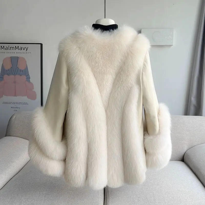 Whole Skin Fox Fur Grass Womens Mid length Integrated Sheep White Duck Down Coat Winter 251029