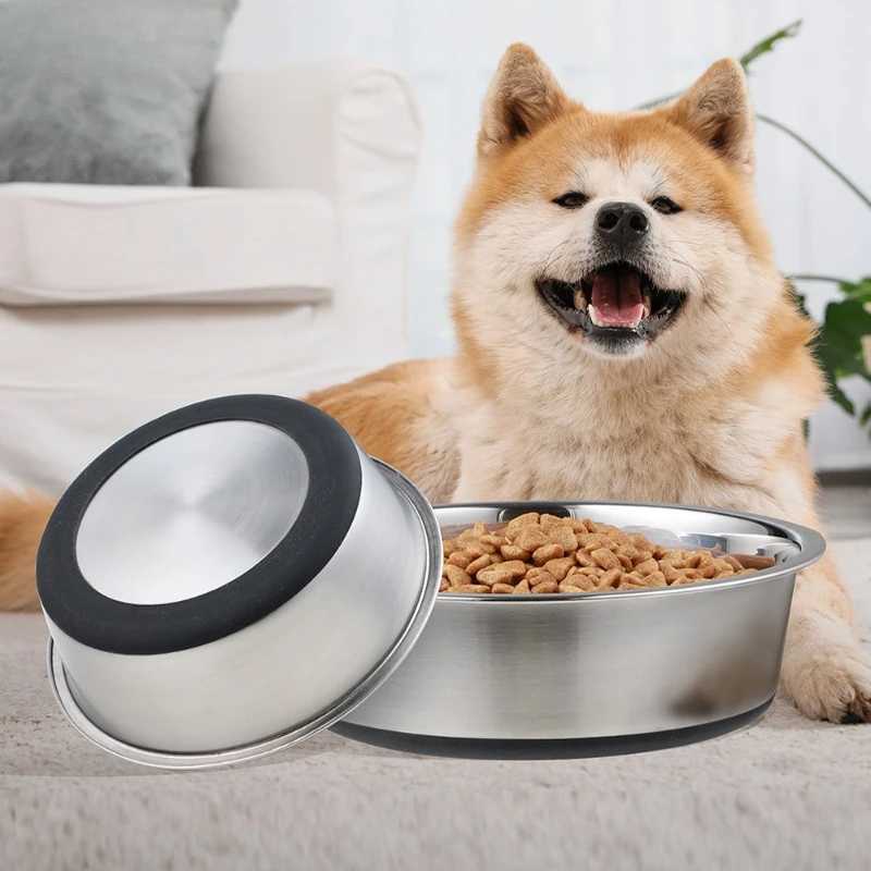 Stainless Steel Dog Bowl with Silicone Base Non Slip Pet Feeder Water Dish Cat Bowl Durable Pet Supplies J251113