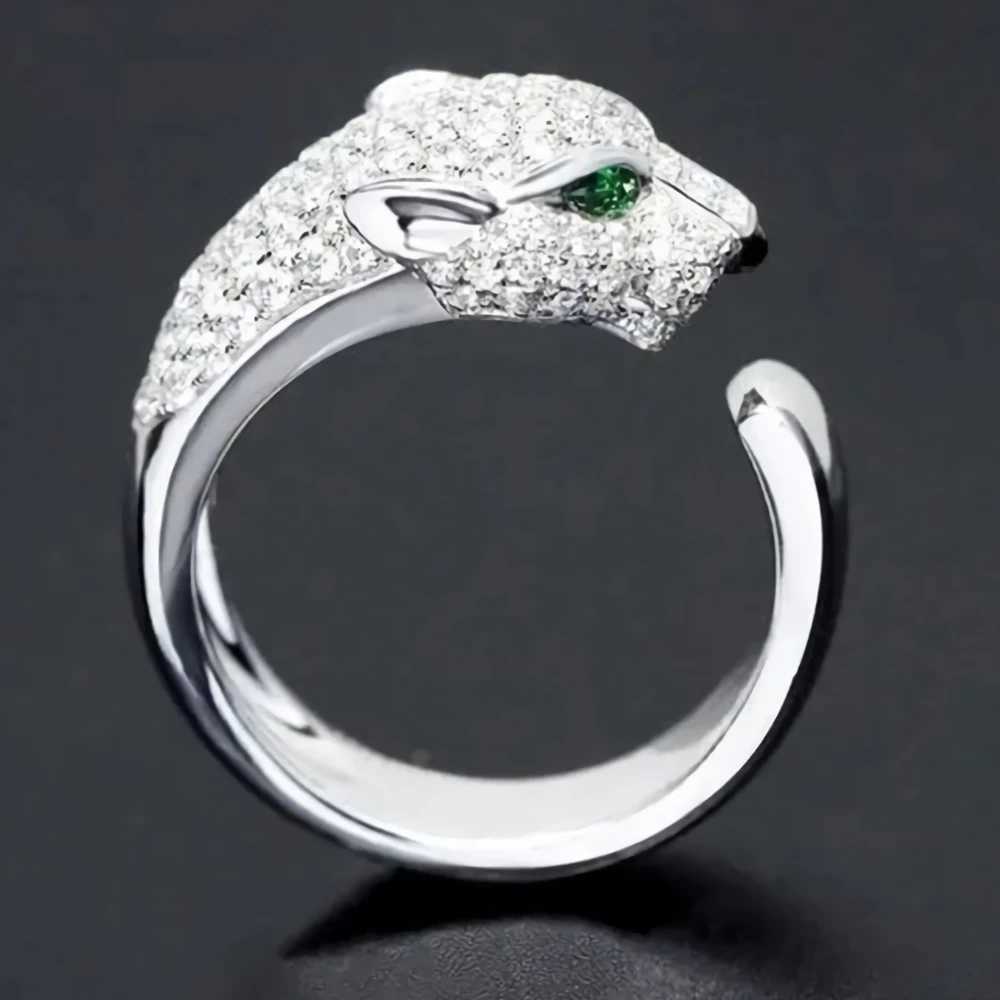 925 Sterling Silver luxury Crystal classic leopard head Rings for women fashion party wedding Accessories Jewelry Christmas giftW251030