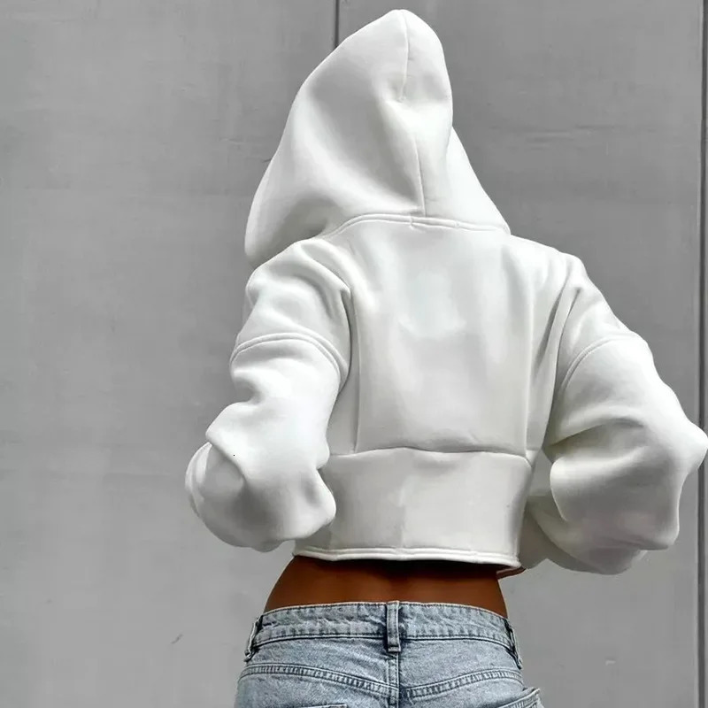 Streetwear LongSleeved Fleece Zipper Hooded Sweatshirt Womens Solid Color Chic Casual Slim Cardigan Jacket Ladies Hoodies 251030