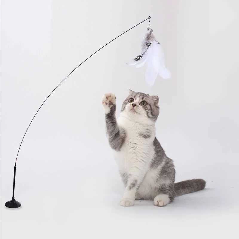 Funny Cat Toy Folorful Fluffy Feather With Bell Sucker Cat Stick Toy Kitten Play Interactive Detachable Teaser Wand Cat Supplies S251029