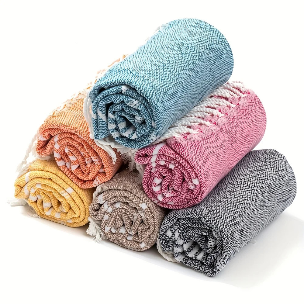 Turkish Beach Towel 90180CM Sauna Spa Gym sports Fitness Fringed Bath Towel kitchen Soft Absorbent Quick drying towels 251029