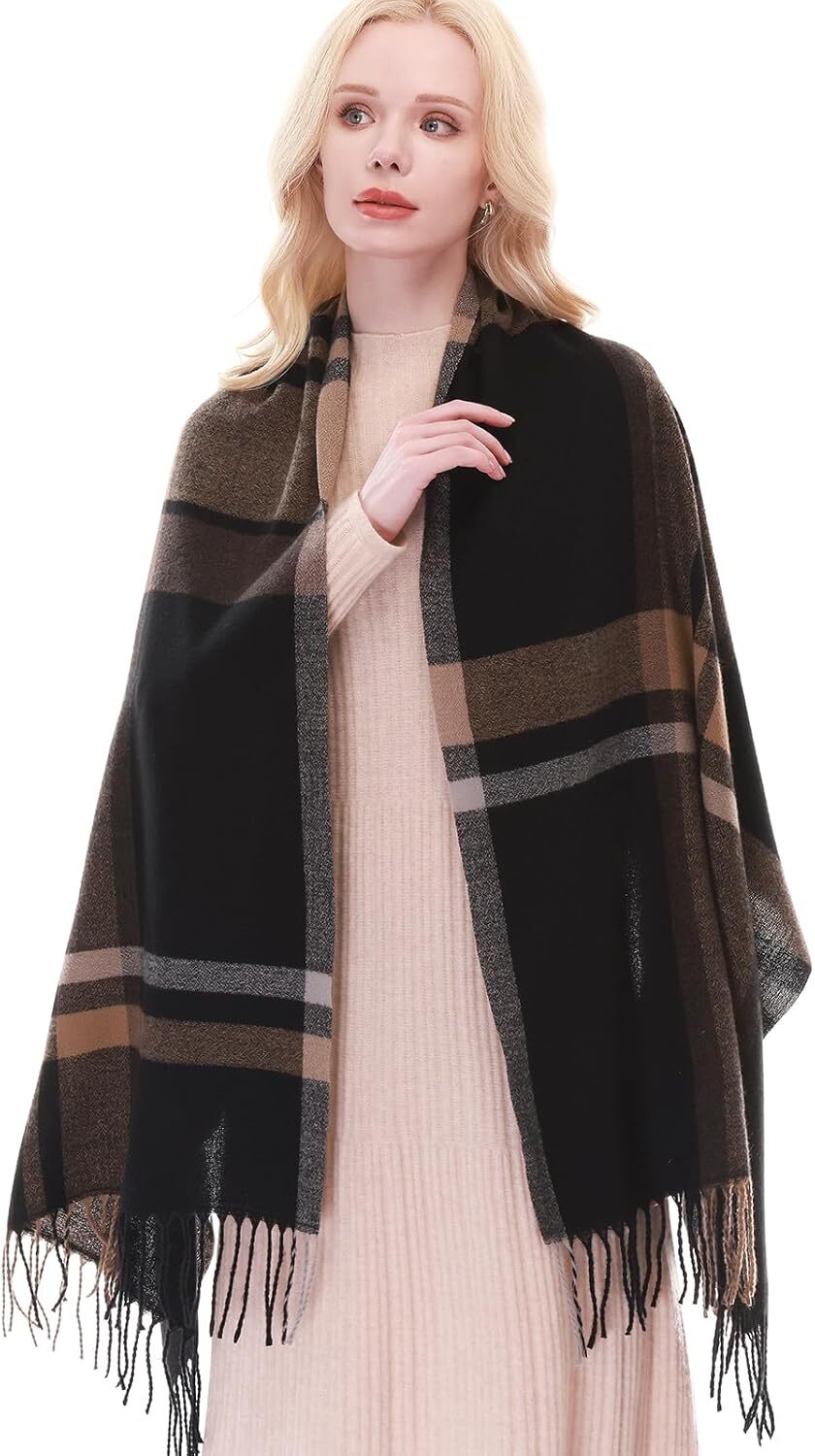 Custom Plaid Scarf Women Fall Winter Pashmina Scarves Wraps for Cold Weather Warm Large Christmas gifts