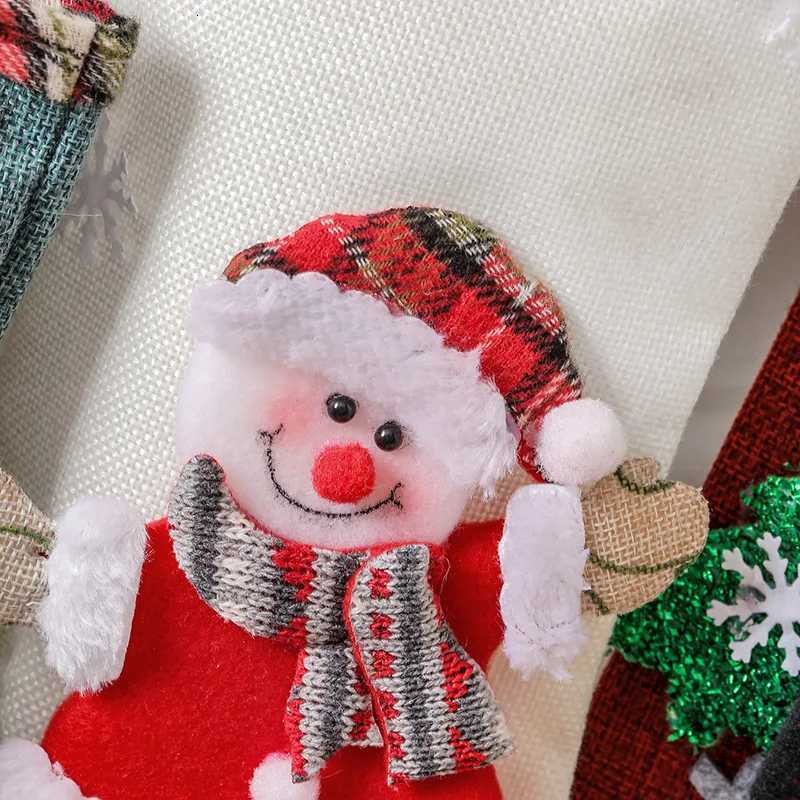 30CM Linen Christmas Gift Stockings 3D Santa Claus Elk Knitted Hanging Decorative Stocking Candy Bag for Christmas Party C251030