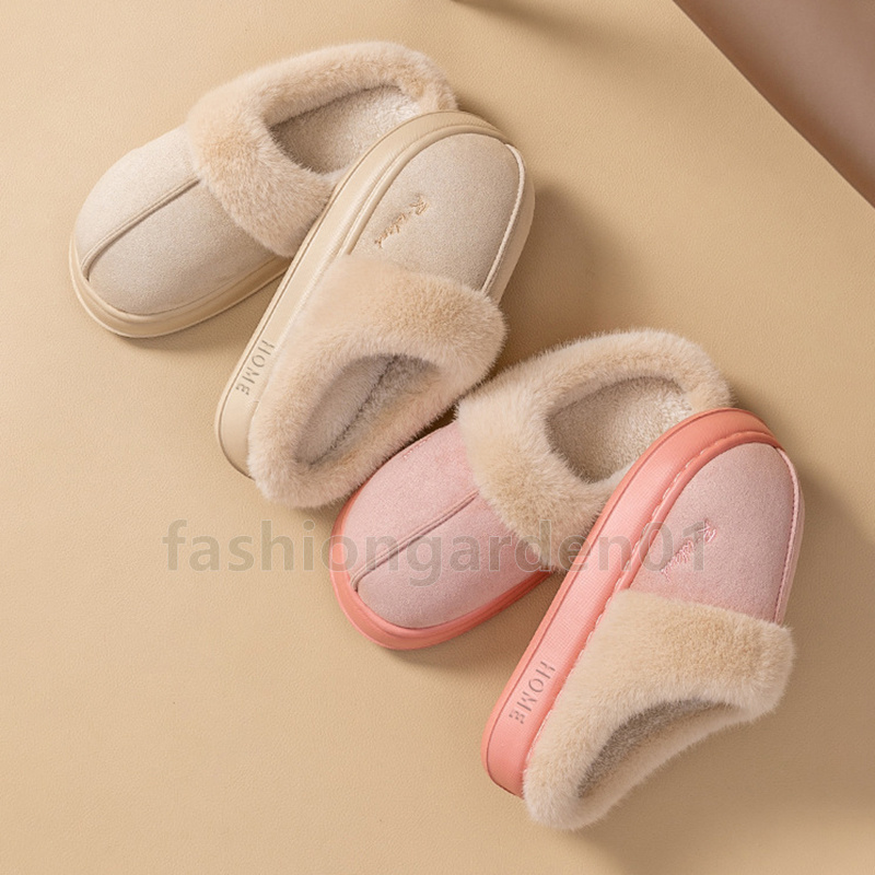 winter designer slides warm plush cotton slippers soft comfortable flats non-slip couples slide chic casual brown gray pink indoor house shoes size 36