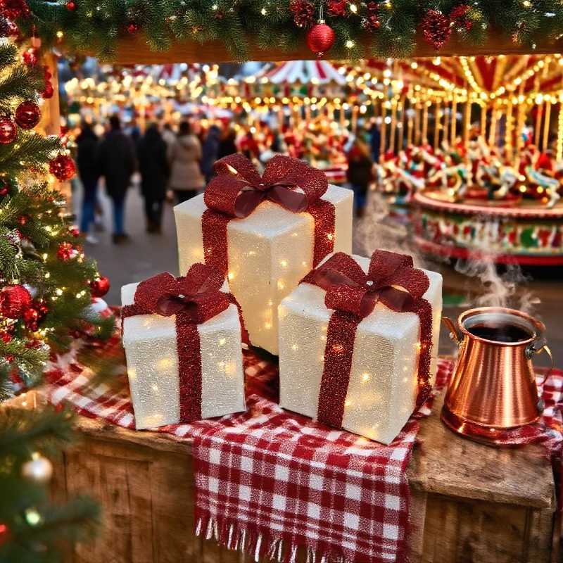 3PCS LED LightUp Christmas Gift Box Set 3Piece Indoor Christmas Decoration for Holiday Scenarios No BuiltIn Battery Idea C251030