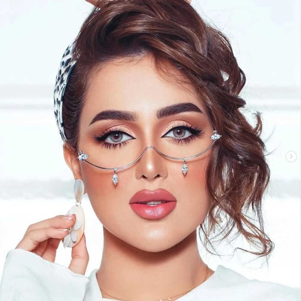Rhinestone Designer Eyeglasses Frames for Women Alloy Half Frame No Lenses Fashion Face Jewelry Eye Wear Decoration Make up RaveW251029