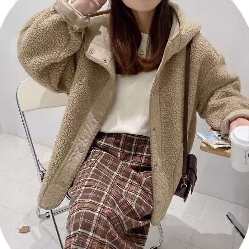 Lazy Hooded Lamb Wool Thick Coat For Women In Autumn Winter 2025 Korean Version BF Loose And Stylish Concealed Button