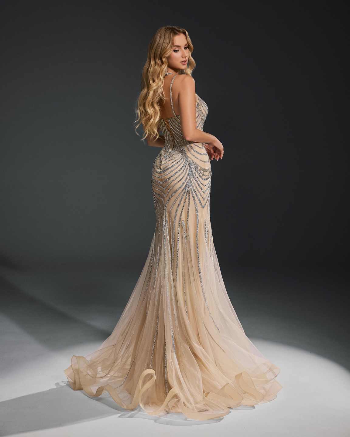 Elegant Prom Dress Crystal V-Neck Evening Dress Beads Party Prom Gown Sleeveless Bridal Gowns Robes De Mariee Size Customizedvestido de novia L252832