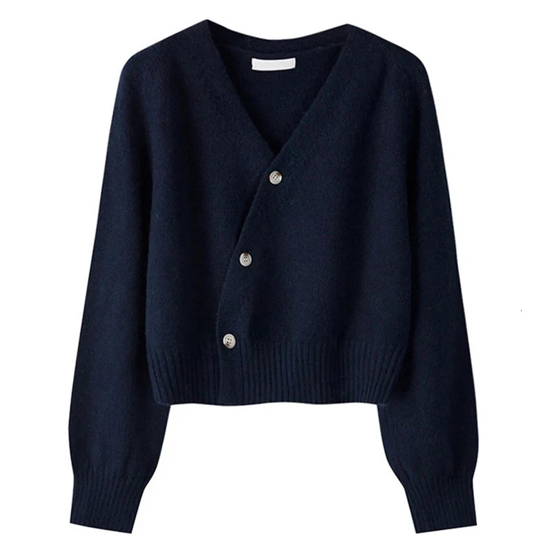 HELIAR Autumn Winter Skew Buttons Cardigan Vneck Sweater Women Knitted Long Sleeve Tops Korean Loose Solid Cashmere 251028
